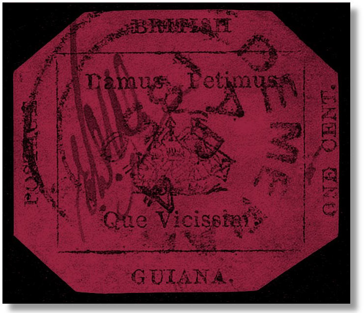“World’s Rarest Stamp” the British Guiana 1856 1¢ Black on Magenta to
